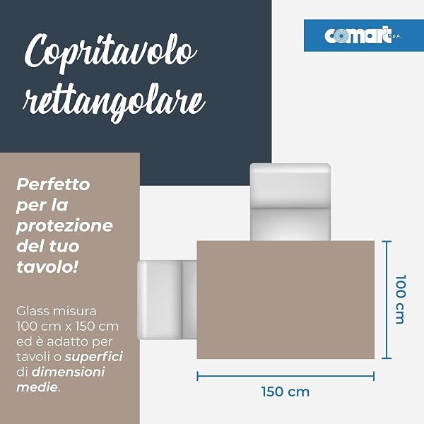 Comart - Copritavolo Trasparente GLASS - in PVC - Rettangolare 100x150 cm - Spessore 1.2 mm - Protezione Impermeabile - per Tavoli, Mobili e Pavimento - Lavabile - Pellicola Protettiva Sagomabile - 2