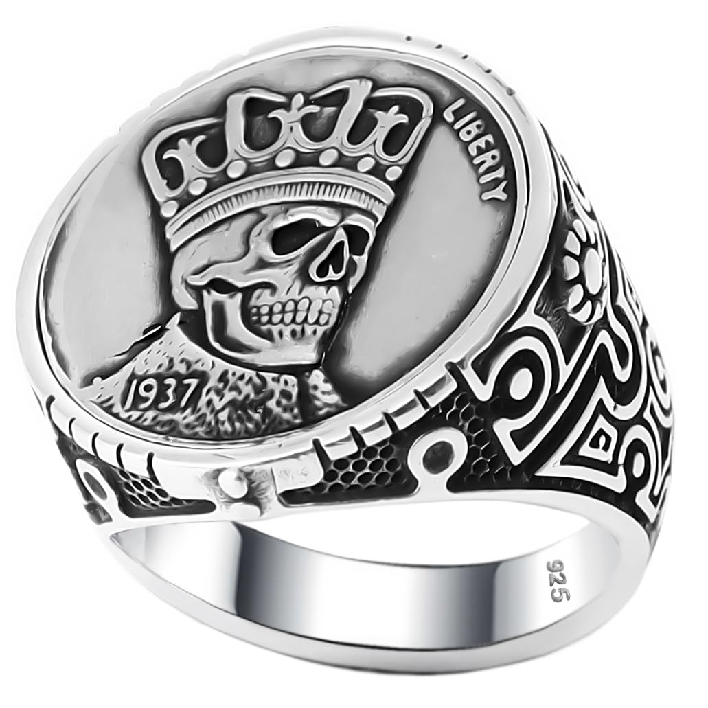 milano palace jewelrySolid 925 Sterling Silver Statement Eagle Head Liberty 1937 Coin Style Patriotic USA Bird American Symbol Novelty Ring For men