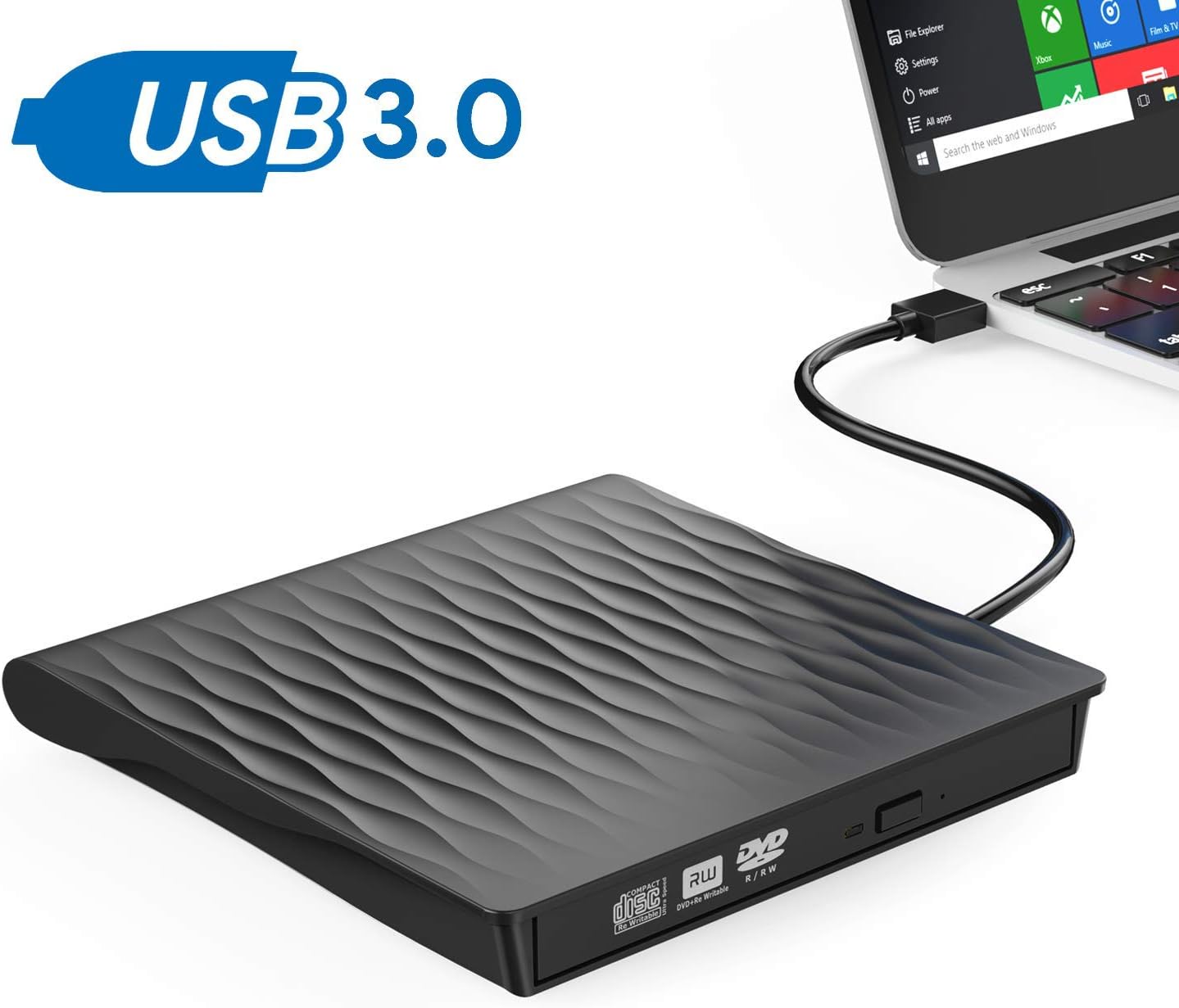 External CD DVD Drive,OUDEKAY USB3.0 Portable Ultra Slim CD DVD Rewriter Burner Writer,High Speed Data Transfer USB Optical Drives for Windows Win10/XP/Win 7/Win 8/Vista/Linux/Mac OS (Black)