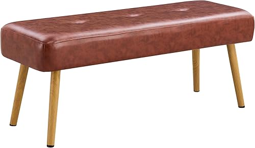 Legendstone Banco de 44.5 pulgadas, banco de dormitorio tapizado de poliuretano con botones y patas de metal, banco otomano acolchado, banco moderno