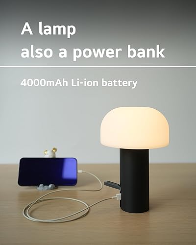 Miniatura 4 de Lámpara de Mesa Inalámbrica con Forma de Hongo, Lámpara de Ducha Impermeable, Lámpara de Mesa Recargable a Batería, Luz Nocturna Regulable al Tacto