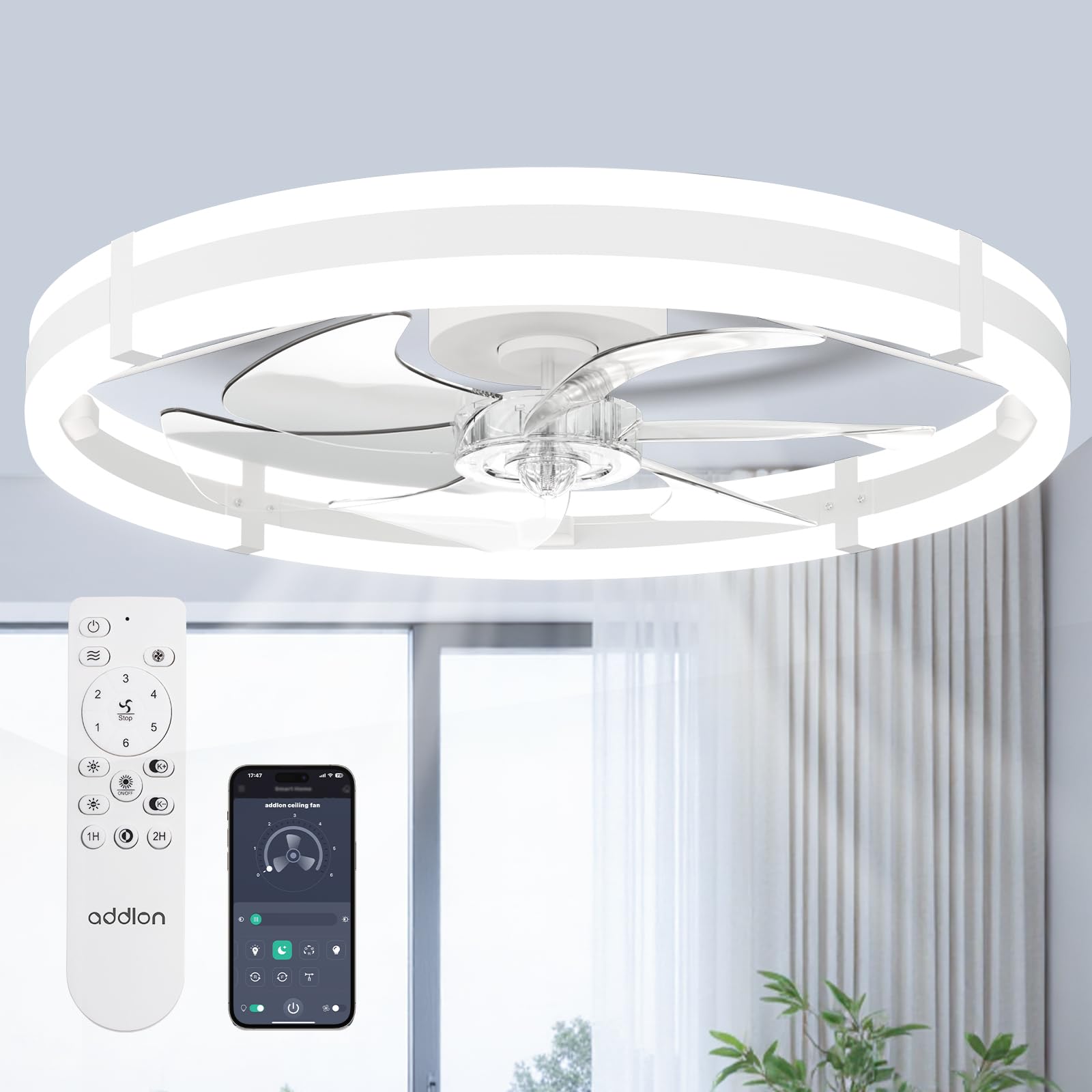 Photo 1 of addlon 24" Low Profile Fandelier Ceiling Fan with Light, White