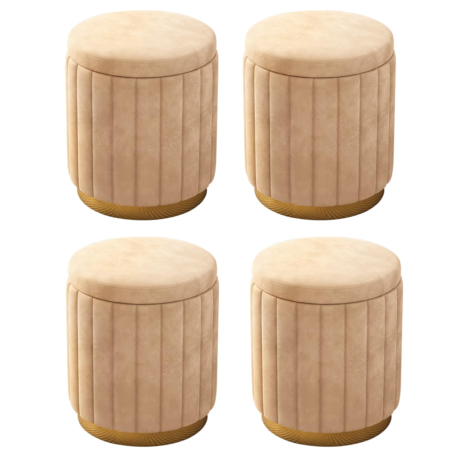 Pouf rotondo con contenitore, set di 2 sgabelli imbottiti in velluto con base in metallo, sgabelli moderni per camera da letto, soggiorno, mobili per la casa (set da 4, giallo)