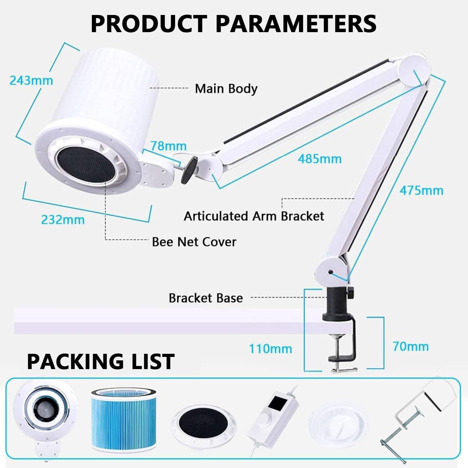 Aspirapolvere Elettrico per Nail Art, Aspirapolvere Da Tavolo, Filtro Industriale Integrato, Regolazione Di Aspirazione a 10 Velocità, Illuminazione a LED a 3 Colori, Adatto per Saloni Di Bellezza