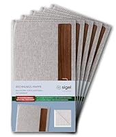 SIGEL RM221/5 Rechnungsmappe Thank you, 5er Pack, strapazierfähiger und wasserabweisender Einband,hellgrau/braun mit Leinenstruktur, Kunststoff und Walnussholz
