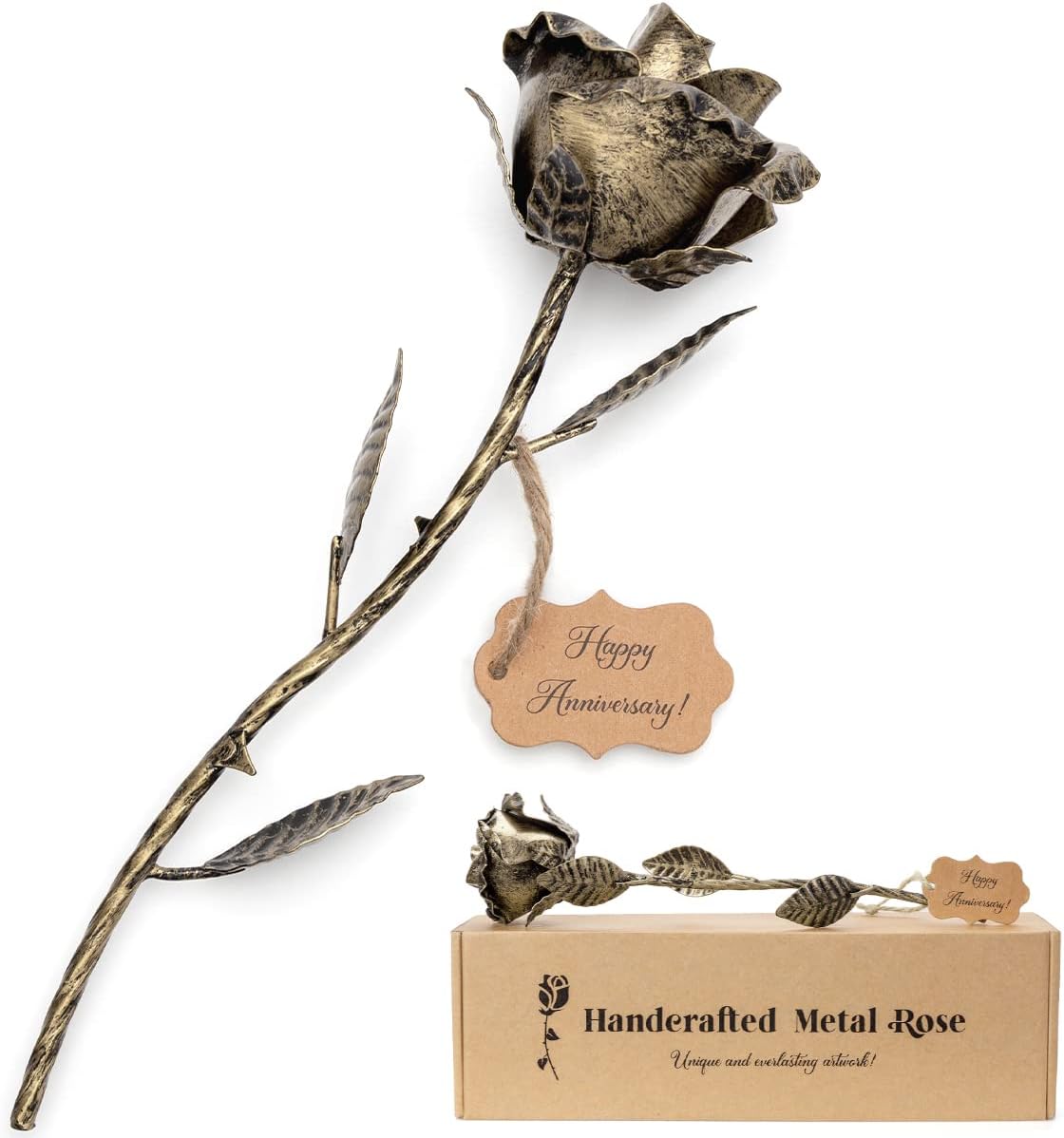BESZONE Bronze Anniversary 8 Year Gifts - Metal Rose 8th Anniversary for Her Bronze Gift, Everlasting Rose for 8 Year Wedding Handcrafted for Wife Eternal Artwork