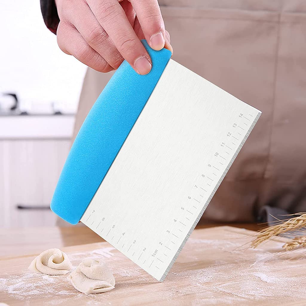SwissHome Dough Scraper Baking Tools, Scale Dough Cutter Scraper Tool Kitchen Scraper and Chopper, Food Scraper Bread Cutter Bench Scraper for Baking Pastry Cake (1PCS, Blue) 3