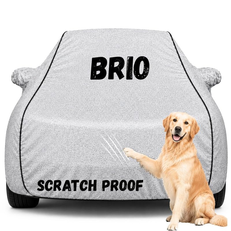 Image of Pure Fabric Silver 100% Waterproof Brio Car Cover | Polyester Car Body Cover for Rain & Sun | UV Protection, Dustproof, Scratch Resistant, Windproof, Heat Resistant, Custom Fit