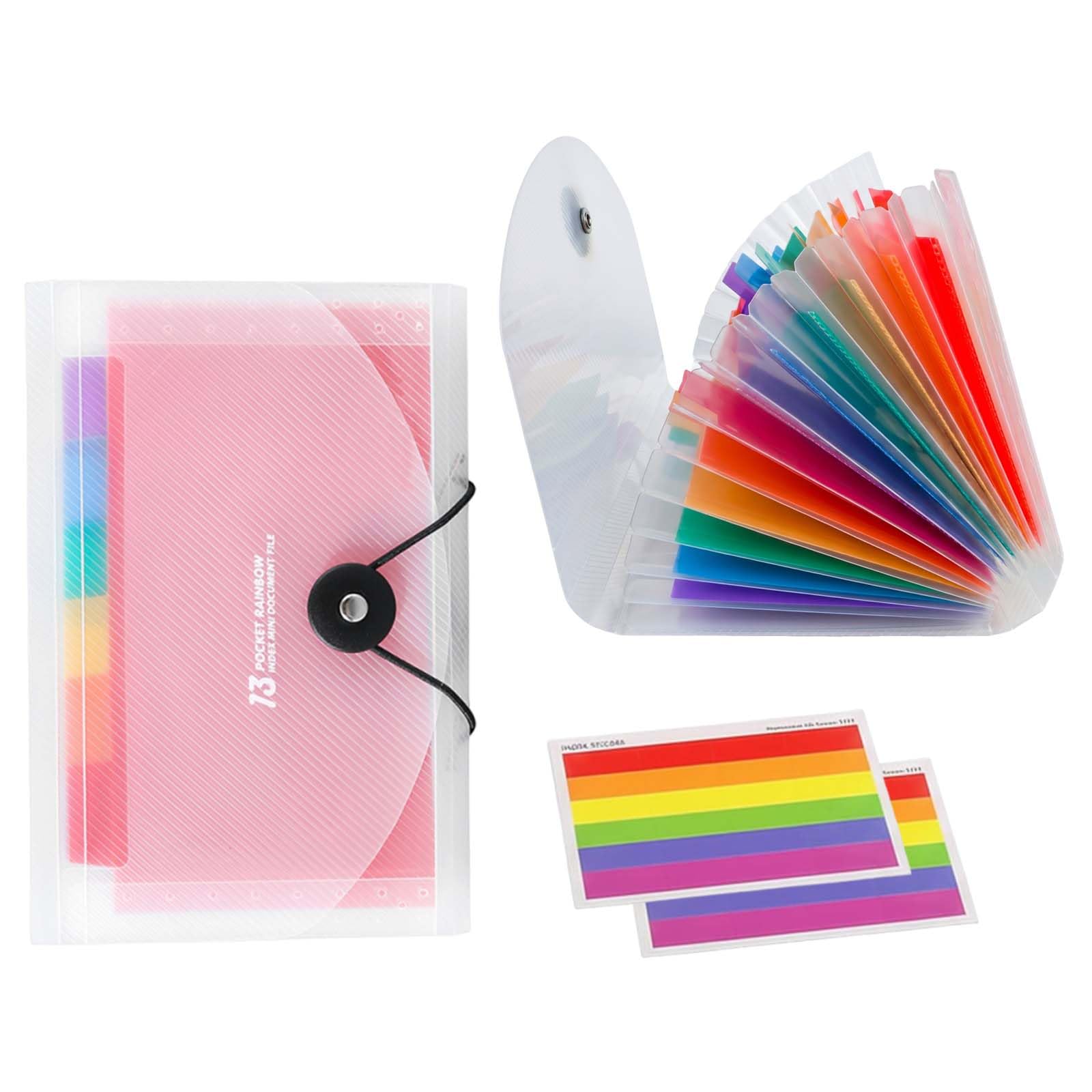 2pcs 13 Pockets A6 Flashcard Organiser, Expanding Receipt Folder with Colored Labels, Portable Flash Card Holder for Revision Supplies, Coupons, Mini Tickets and Documents