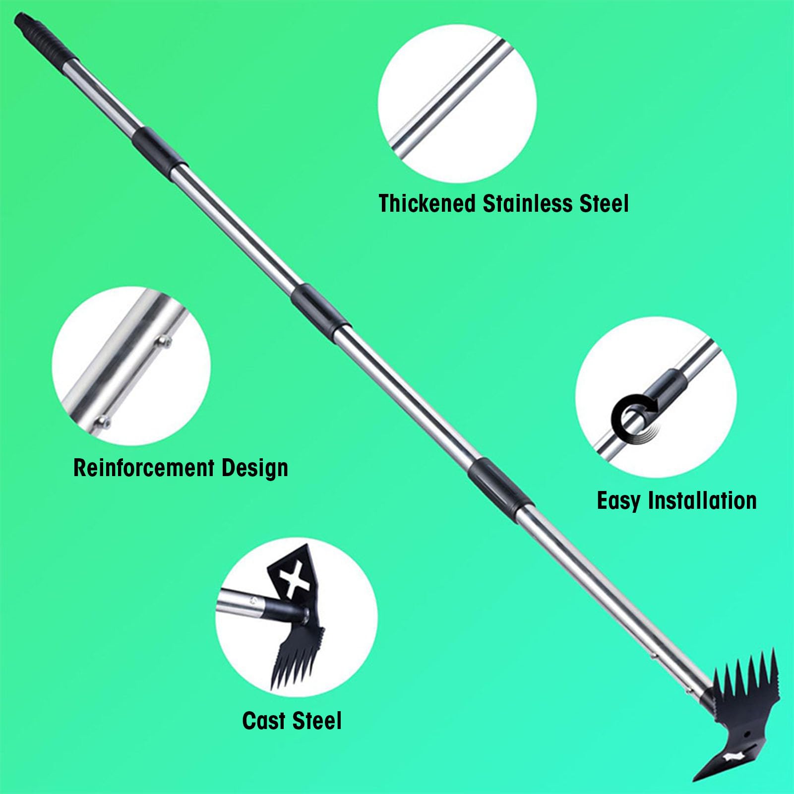 Unkrautstecher mit Langem Griff, 2 In 1 Hand Unkrautrechen, Gartenhacke, Zum Entwurzeln, Unkrautziehen, 60 Zoll Angepasster Unkrautrechen für Hof, Rasen, Garten