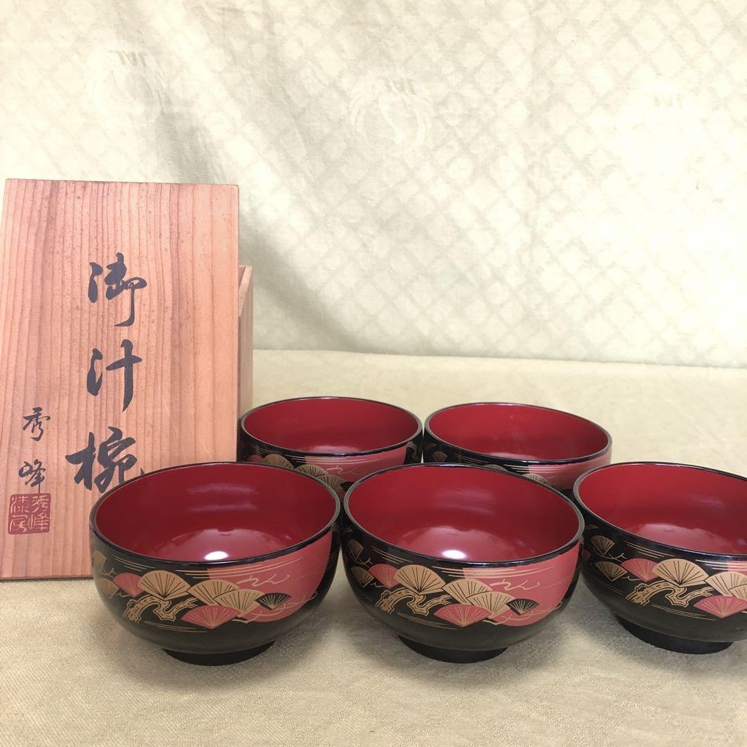 骨董　柚子形　器　漆器　木製　漆　向付　お椀　5つ　木箱 骨董 柚子形 器 漆器 木製 漆 向付 お椀 5つ 木箱 応量器（