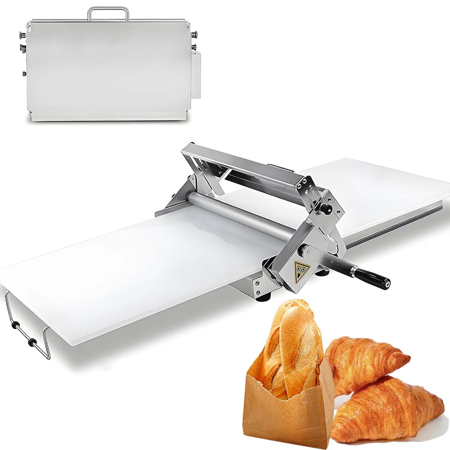 Sfogliatrice manuale pieghevole acciaio inox, rullo antiaderente, regolabile 0-25 mm, per pizza, croissant, pane, pasta fresca e sfoglia, cucina casalinga e pasticceria(90x40cm)