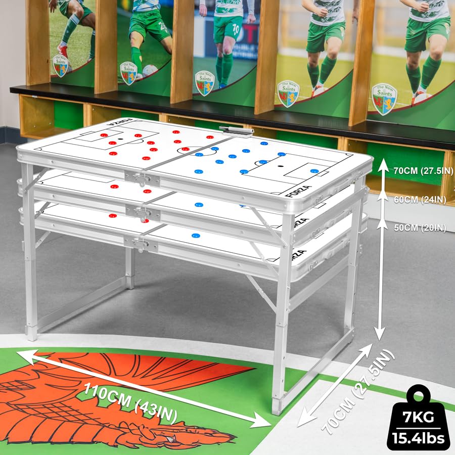 FORZA Mesa de entrenamiento | Pizarra blanca magnética plegable 2 en 1 y mesa para tácticas de fútbol - Altura ajustable, diseño de tono completo, imanes de equipo, bolígrafo y borrador