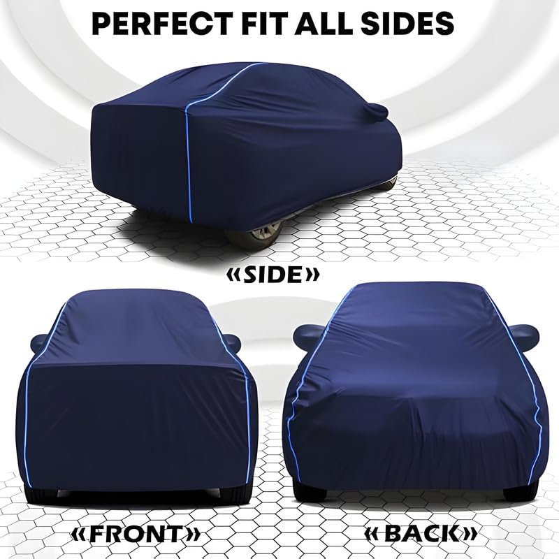 Image of Kerwa Car Body Cover Waterproof Compatible with Hyundai Accent Dustproof UV Protection Triple Stitched Elastic Bottom with Mirror Pockets (Blue)