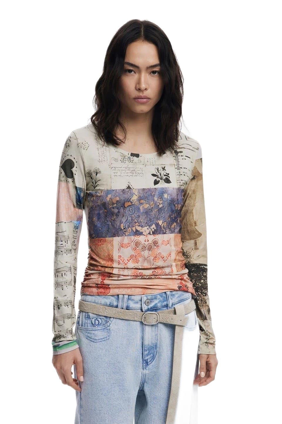 DESIGUAL T-SHIRT MANICHE LUNGHE DONNA BEIGE