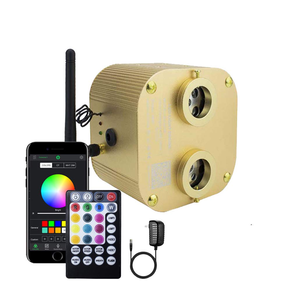AZIMOM Dual Port 20W Twinkle Fiber Optic Starlight Box Sound Activated RGBW Fiber Optic Light Source APP/Remote Control Dual Head Light Engine Driver for Car Home Ceiling Star Lighting Decor