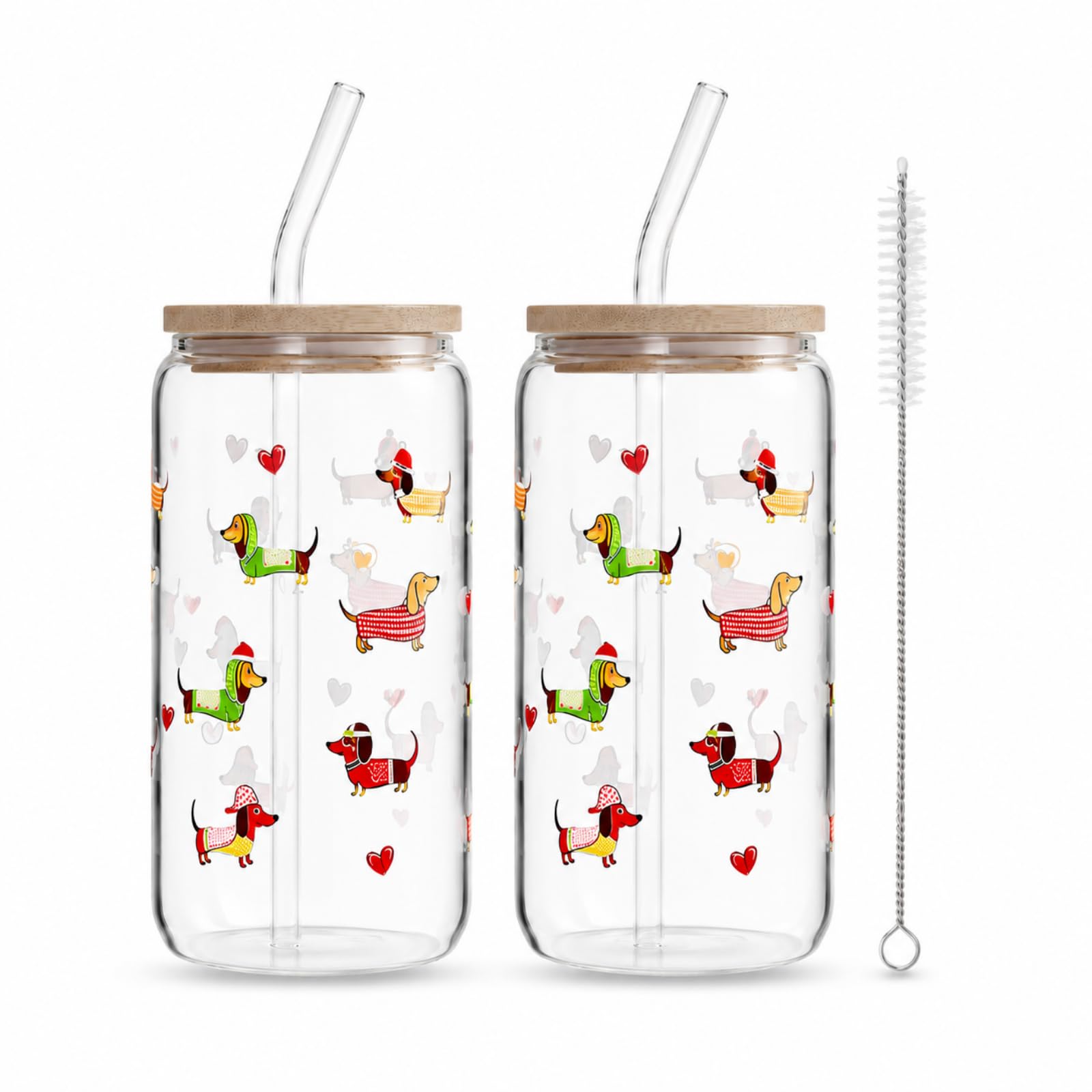 Regali bassotto, bicchiere da 500 ml, con coperchio e cannuccia, bassotto, bicchieri con coperchio in legno, bicchiere con cannuccia e coperchio in bambù per bevande calde e fredde (2 bicchieri