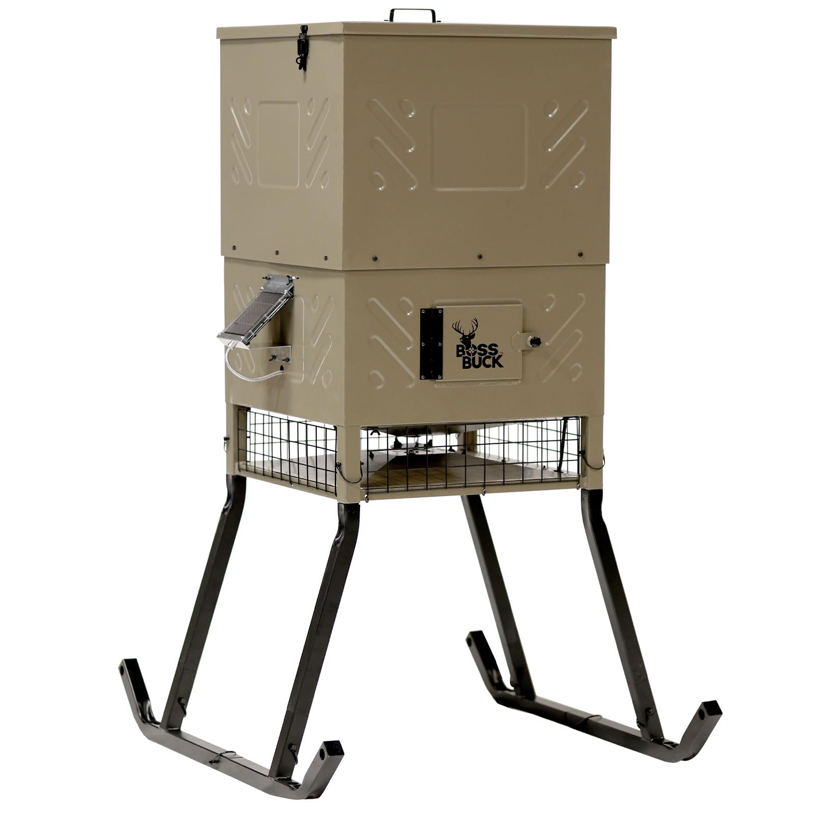Boss Buck Stand & Fill Sled Feeder with Diverter Plate & Solar Panel | Easy Assembly Durable Steel Deer Hunting Varmint Guarded Programmable Automatic Game Feeder, 600LB