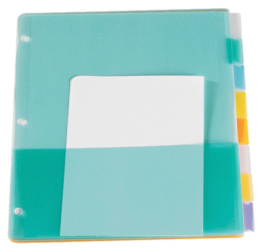 Oxford Binder Dividers, Poly Insertable with Pockets, 8 Tab, Letter Size, Assorted Colors, Transfer-Safe, Pre-Punched, Durable Organization for School, Office or Home Filing Systems