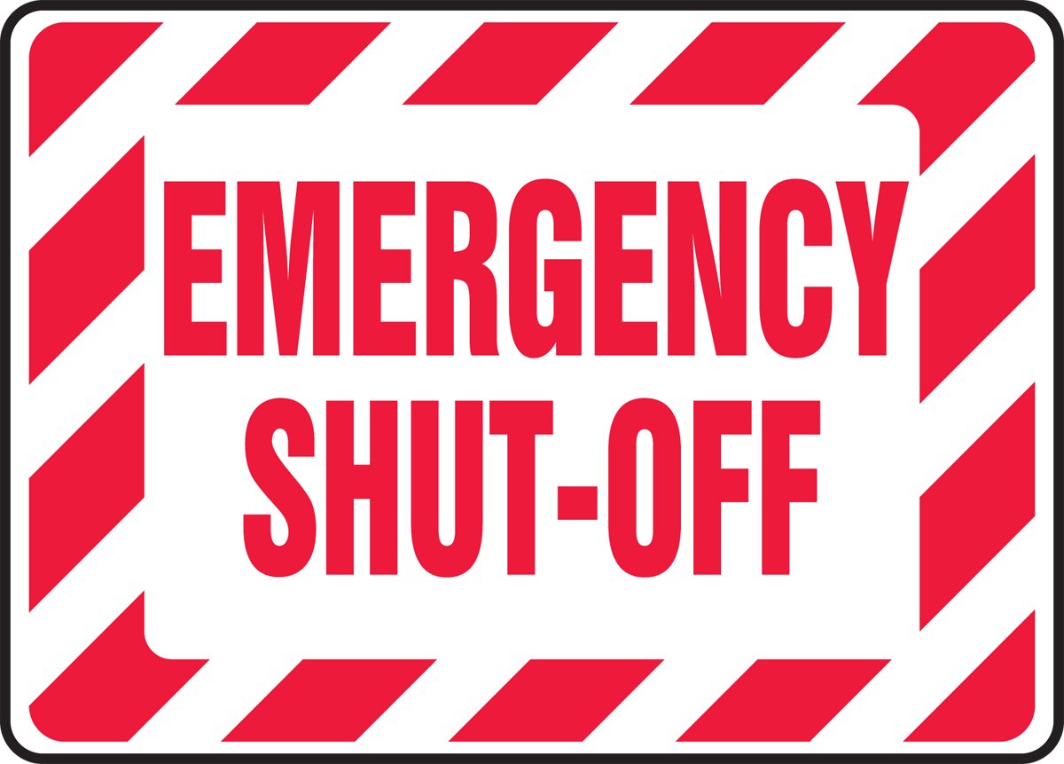 Panneau autocollant Emergency Shut Off pour identifier l'arrêt d'urgence