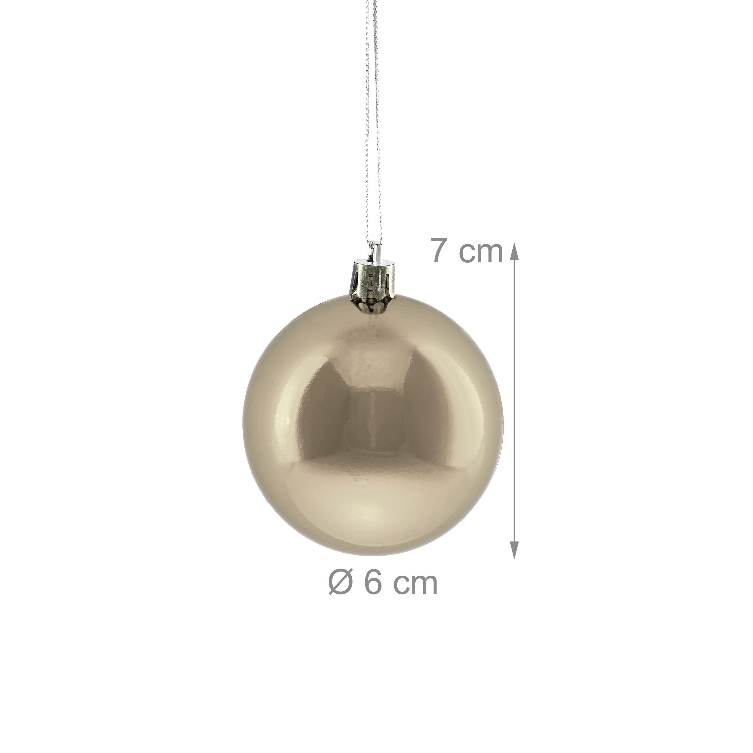 Relaxdays Palline di Natale, Set da 100 Palle Albero, Addobbi Natalizi, ∅ 6 cm, Sfere in Plastica Lucida, Champagne
