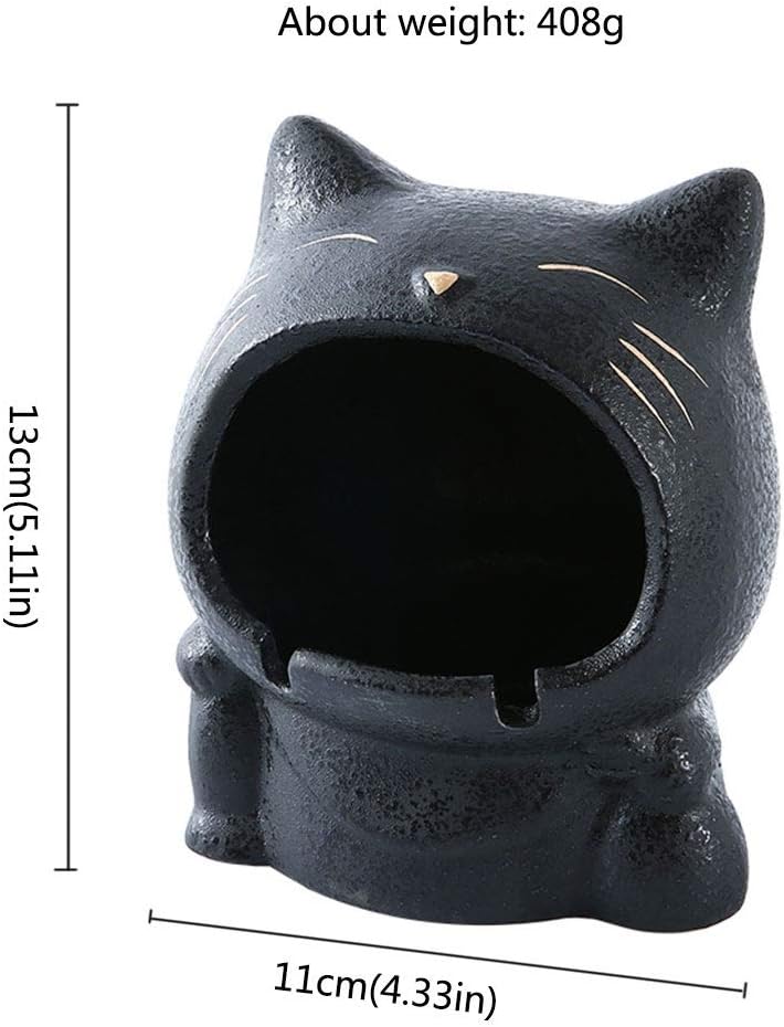 Ashtray Black Cat Ceramic Ashtray Car Home Office Indoor Outdoor Cute Animal Ashtray Without Lid Ashtray 4.33 * 5.11 Inches Portable Ashtray