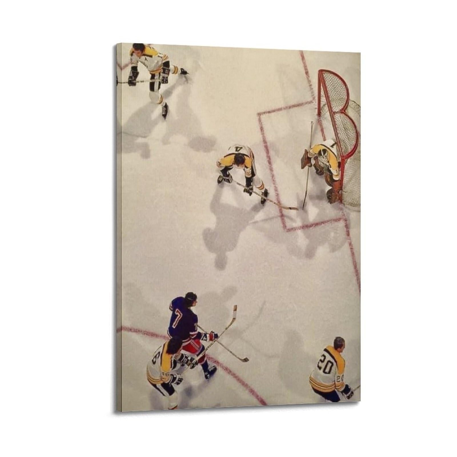 WIZIGM Stampa artistica da parete moderna su tela con immagine di documentario in stile documentario con scritta in inglese "Scramble in Front of Ice Hockey", 60 x 90 cm, con cornice