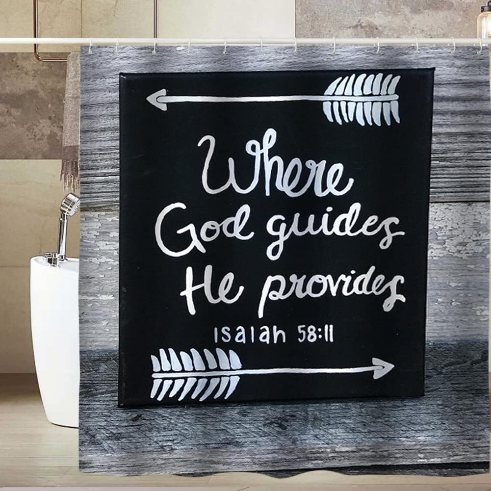 4Pcs Motivational Quote Shower Curtain Set with Rugs, Waterproof Polyester Fabric, Bible Verse Scripture Bathroom Curtains Home Decorative
