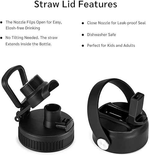 Miniatura 3 de Botella de agua deportiva de 1 litro con aislamiento y pajita, reutilizable, boca ancha, aspiradora de acero inoxidable 188, doble pared, sin BPA