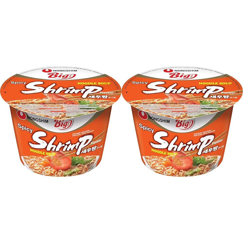 Nong Shim Instantnudeln Shrimp Big Bowl – Koreanische Ramen Suppe - schnelle Zubereitung – 115g (Packung mit 2)