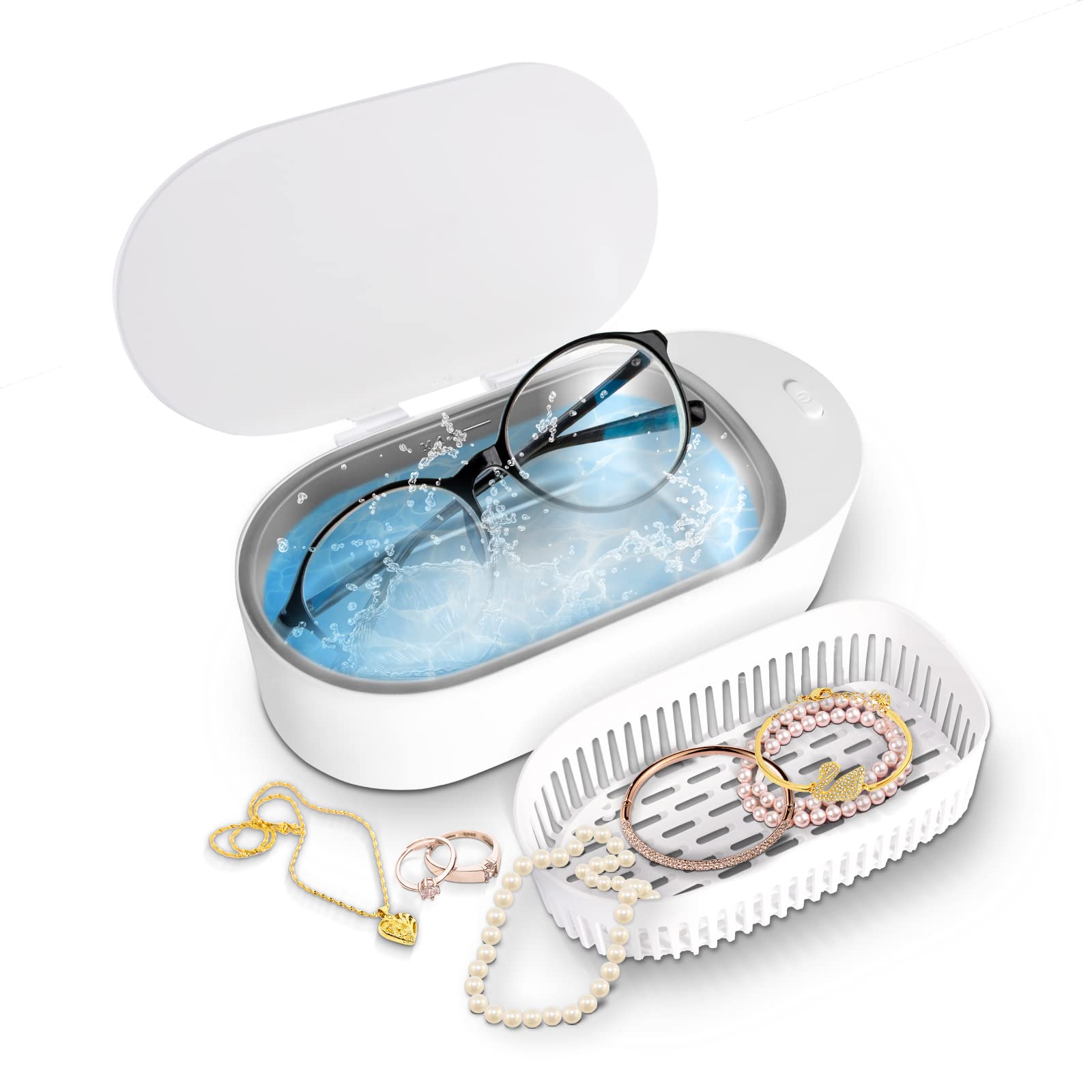 Ultrasonic Cleaner, Portable and Low Noise Automatic Jewelry Cleaner Ultrasonic Machine for Jewelry, Ring, Silver, Eyeglass, Watches - 400ML, 47KHz, 3 Minutes Sonic Cleaning By MYCreator (UK Plug)