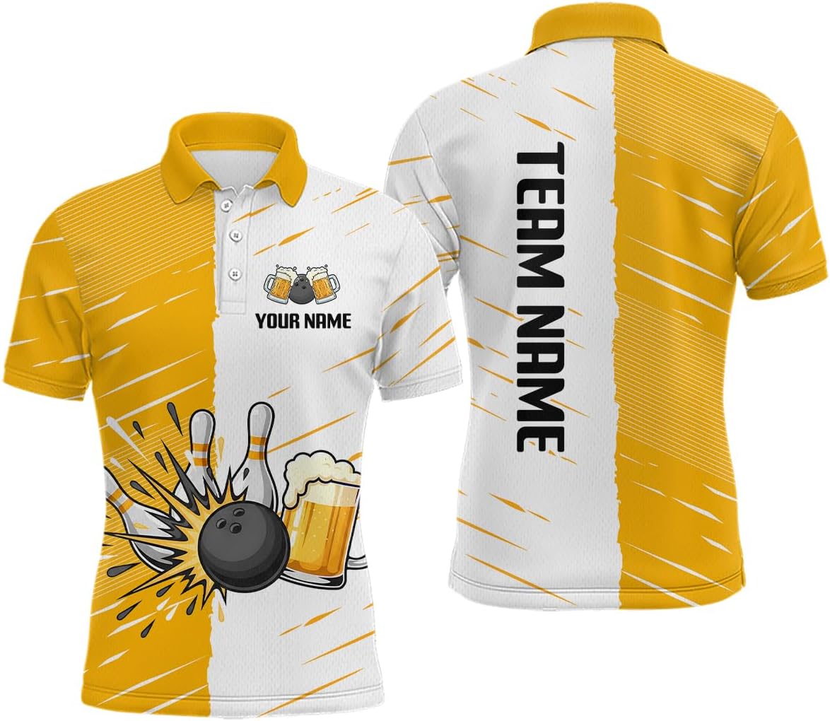 Beer Bowling Shirts for Men Women Team Funny Beer Bowling Jersey Custom Bowling Polo and Zip Bowling Shirts