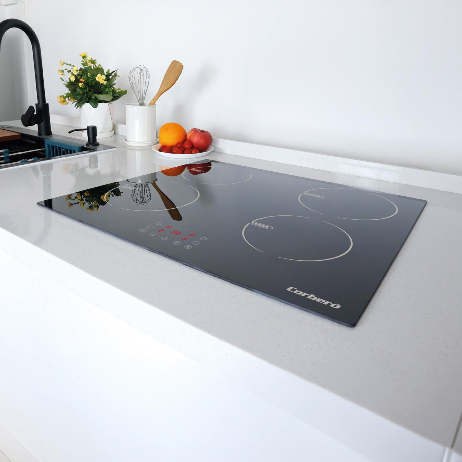 Corberó - Placa de Inducción 60cm | CCIG48BF | 6800 W | 4 Zonas | Control Táctil | Temporizador 99 Min | 9 Niveles Potencia | Booster | Bloqueo Infantil | Negro