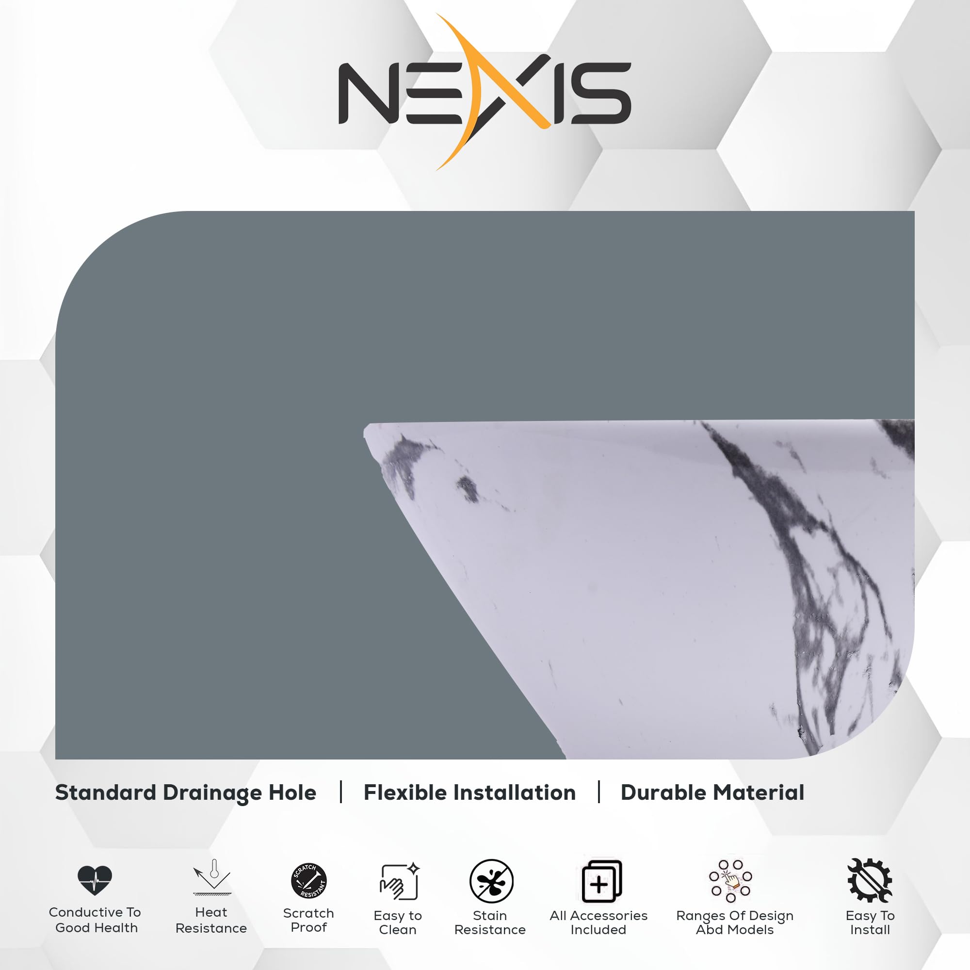NEXIS Designer Ceramic Wash Basin For Bathroom | Over Counter Bathroom Basin | Counter Top Bathroom Sink | Wash Basin For Restaurant, Hotel (16 x 13 x 5 Inch) (White N Grey) 3