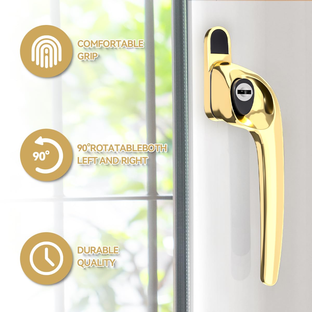 Bwintech Offset-Fenstergriff, PVC, PVC, Zink, rechts, 43 mm Spindel für Innen- und Außenbereich, UPVC-Fenster, 4 Stück