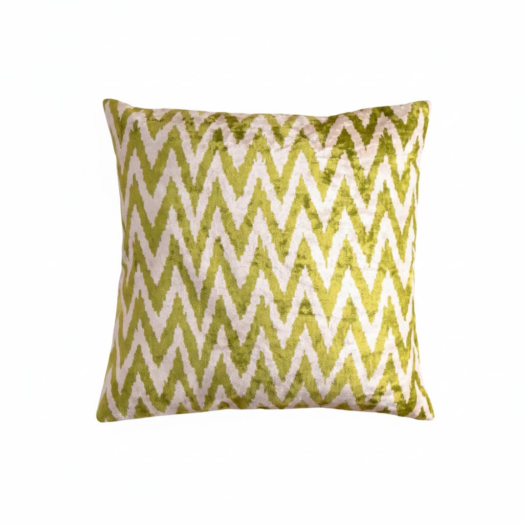 Funda de cojín Ikat de terciopelo de seda hecha a mano, 50 x 50 cm, funda de almohada decorativa, estilo bohemio, decoración del hogar, funda de cojín de sofá, color blanco roto, verde