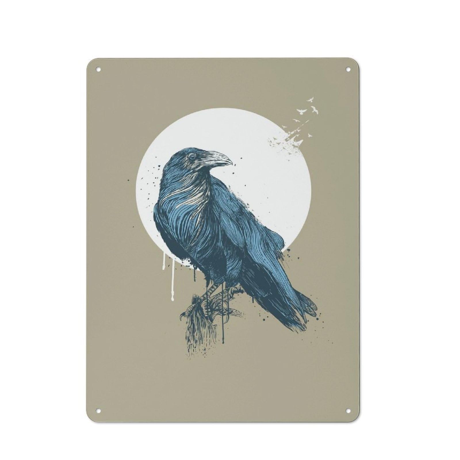 Junmoney Blue Crow Iii Tin Wall Plaque 40X30cm With For Pub Or Café, With Clear Vintage Wall Decor Character