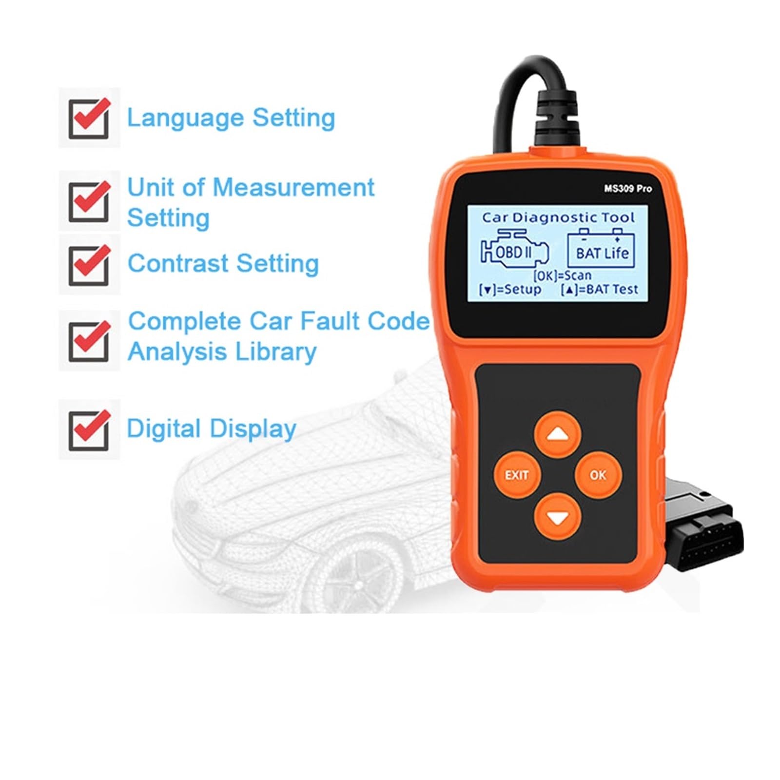 Probador de Baterías, Probador de vida útil la batería automotriz MS309, herramienta escaneo profesional for coche, lector código, Detector fallas datos