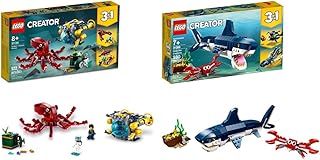LEGO Creator 3in1 Sunken Treasure Mission 31130 Building Toy Set & Creator 3in1 Deep Sea Creatures, Make a Shark, Squid, Angler Fish and Crab with This Sea Animal Building Kit 230 Pieces