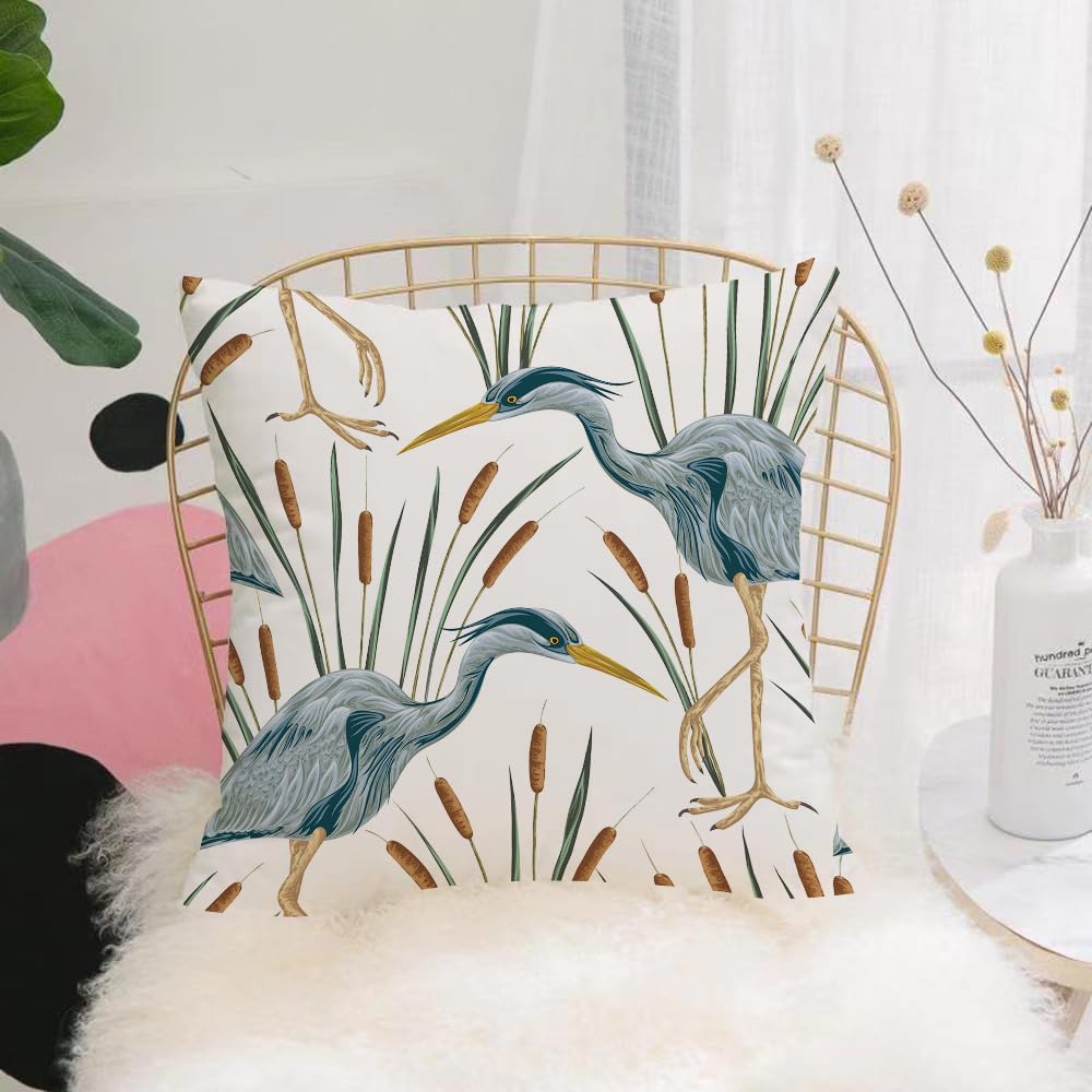 Hyosxw Seamless Pattern With Heron Bird And Bulrush - A2 Cushion Cover,Throw Pillow Case Home Decorative For Living Room Bedroom Sofa Chair 18X18 Inch,Seamless Pattern With Heron Bird And Bulrush. Swamp Flora And Fauna. Vintage Ha,Pillowcase 45X45cm