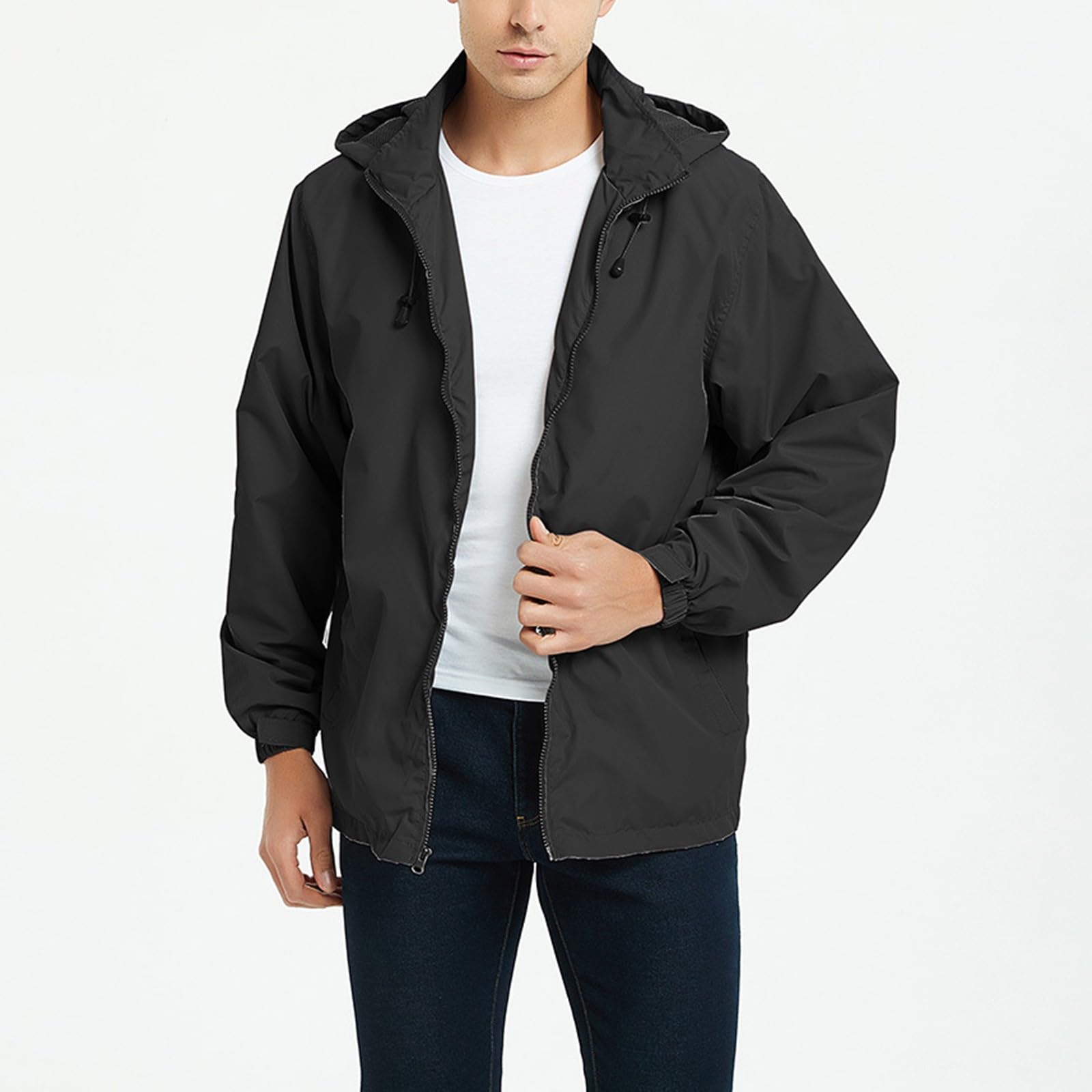 Chubasquero para hombre, ligero, impermeable, plegable, con capucha, chaqueta funcional para exteriores, cortavientos, cortavientos, chaqueta ligera, camping, correr, senderismo, ciclismo