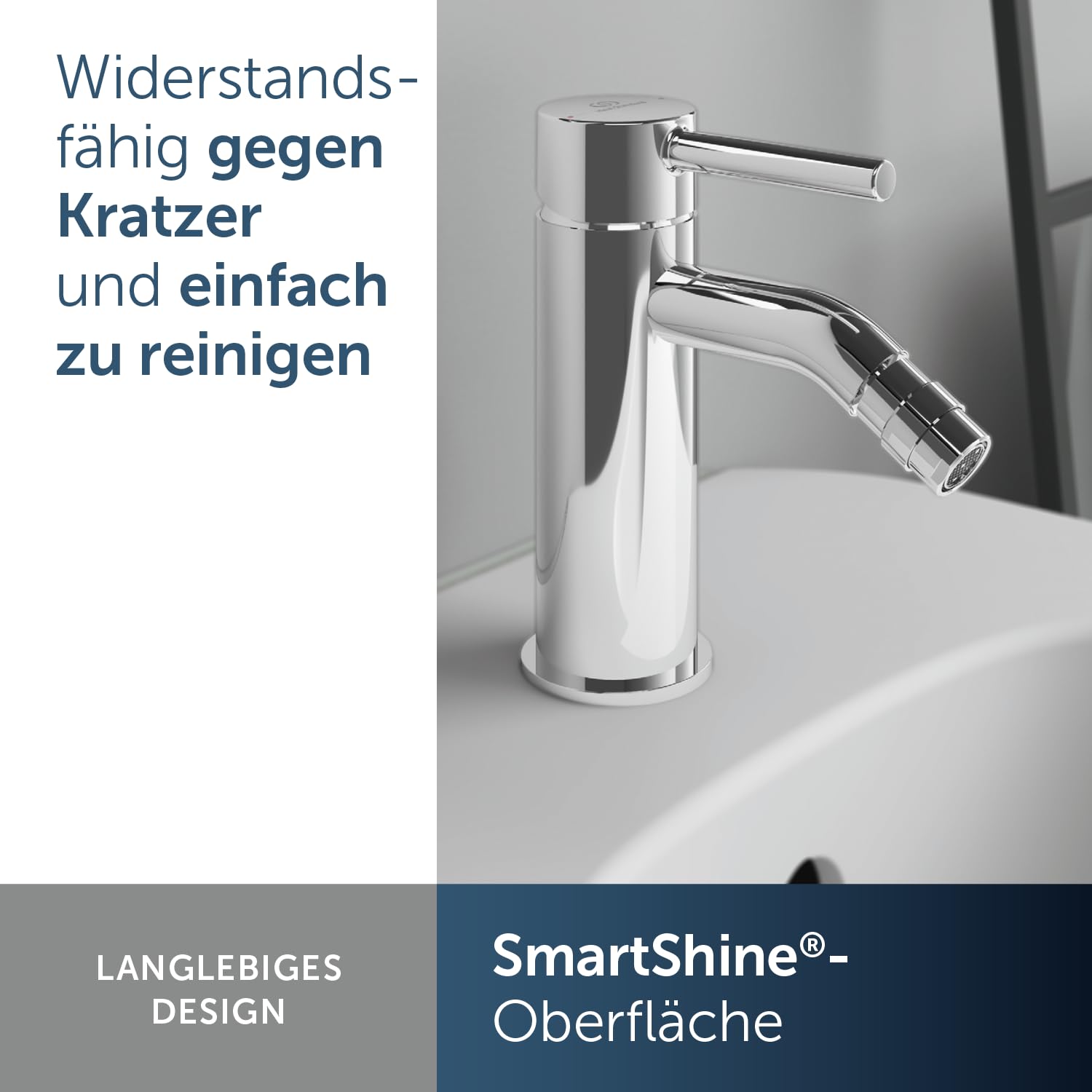 Ideal Standard Ceraline Bidetarmatur, Auslaufhöhe 74 mm, wassersparende Bidet-Handbrause mit Ablaufgarnitur, leicht zu reinigen – Chrom (50 x 149 x 147 mm)