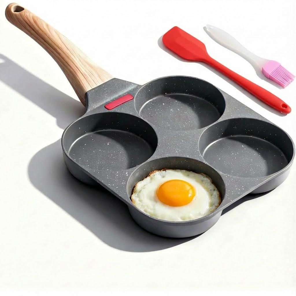 Egg Frying Pan 4-Cup Nonstick Aluminum Pancakes Hamburger Sandwiches Gas Stove Induction Compatible for Breakfast Lunch Dinner Ship