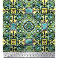 Soimoi Verde Dril De Algodon Tela Paisley Y Flores Artistico