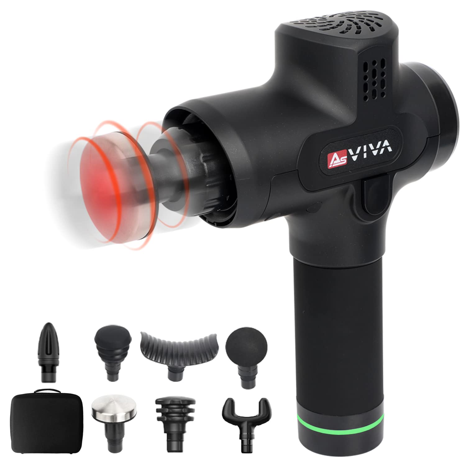 AsVIVA MGN1 Physiovibe Pro | Massagepistole & Massage Gun mit Wärmekopf, 7 Massageköpfen, austauschbarem Akku (2400 mAh) & USB-Ladefunktion