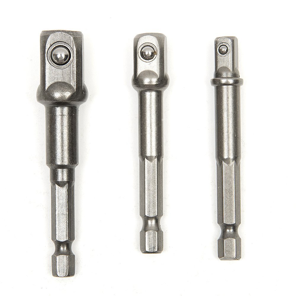 Adattatore per chiavi a bussola set 3 pezzi - gambo esagonale per einnesto su mandrini, adatto per bussole 1/4, 3/8, 1/2 pollice, Grigio - Adattatore esagonale per 1/4", 1/2", 3/8" quadrati