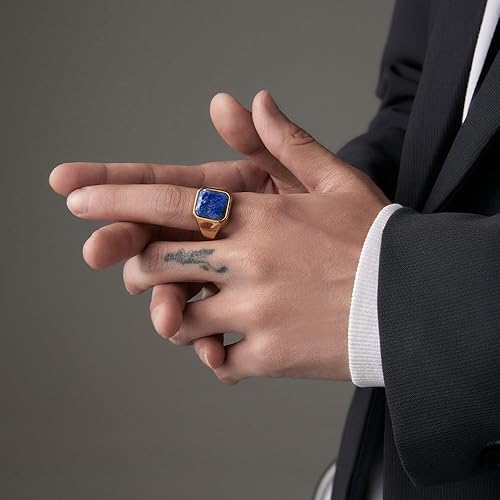 Miniatura 2 de MYNENEY Anillo de sello cuadrado chapado en oro de 14 quilates, platanegro, anillos de boda clásicos para hombres
