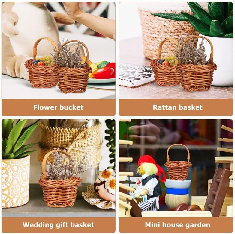 VICASKY 15pcs Woven Basket Picnic Hamper Miniature Easter Baskets Miniature Basket Easter Egg Basket Farmhouse Decor Fruit Decor Flower Basket Model Rattan Plastic Micro Scene Crafts