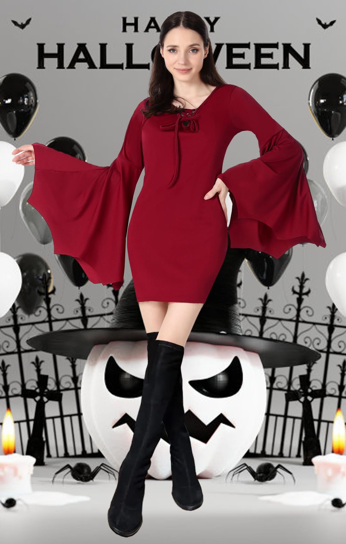 YEAXLUD Costume da vampiro da donna, a maniche lunghe e larghe, costume da Morticia Addams, vestito gotico da strega