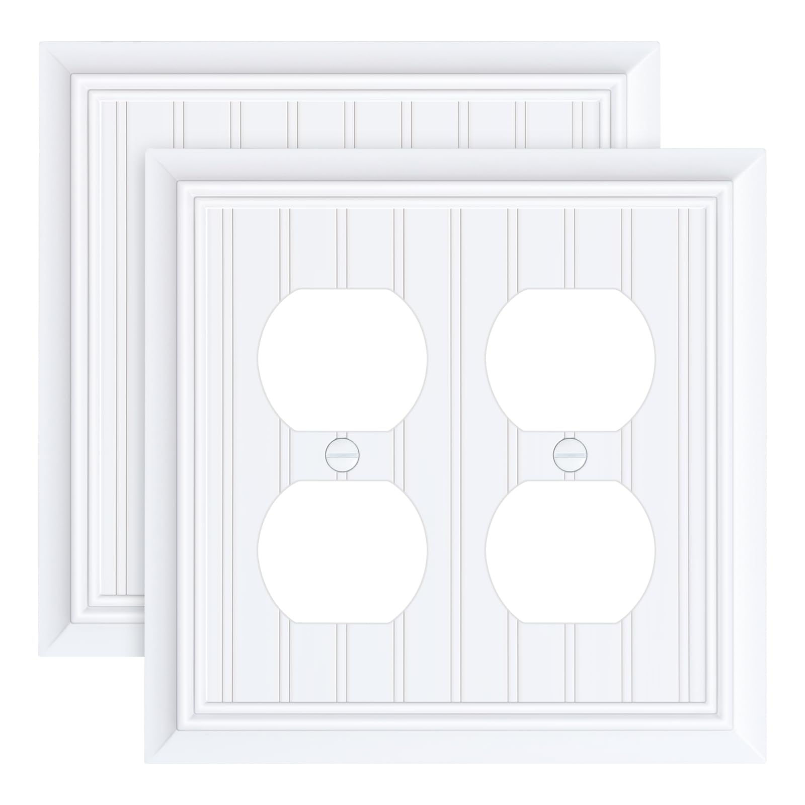 Photo 1 of 2-Pack Classic Beadboard Double Duplex Outlet Cover, Pure White Decorative Switch Plates and Outlet Covers for Electrical Outlets, Durable Natural Bamboo Fiber Wall Plates, 2 Gang Receptacle Cover